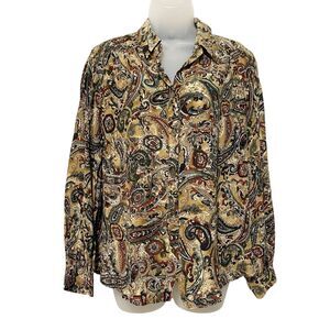 Vintage Talbots Silk Blend Paisley Button Front Shirt Top Blouse Size 12